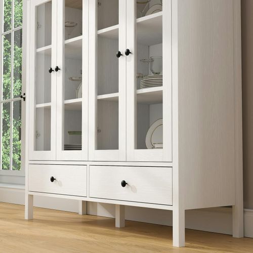 Buffet Vaisselier Blanc, 4 Portes Vitrées 2 Tiroirs Salta