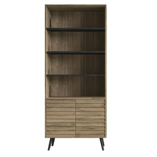 Bibliothèque Salon Effet Noyer, 2 Portes Sculptées Marfa