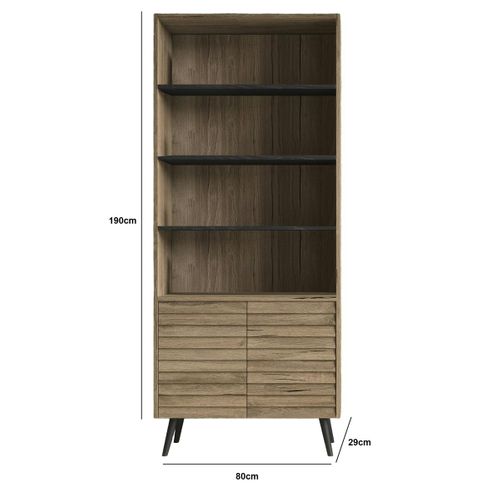 Bibliothèque Salon Effet Noyer, 2 Portes Sculptées Marfa