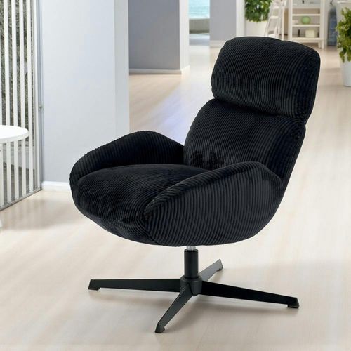 Fauteuil Confort Pivotant En Velours Côtelé Noir Iena