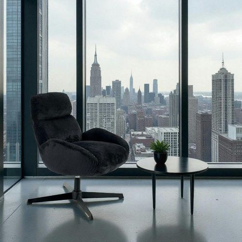 Fauteuil Confort Pivotant En Velours Côtelé Noir Iena