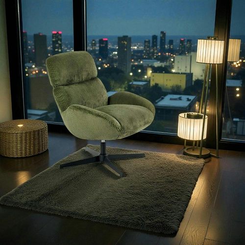 Fauteuil Confort Pivotant En Velours Côtelé Vert Iena