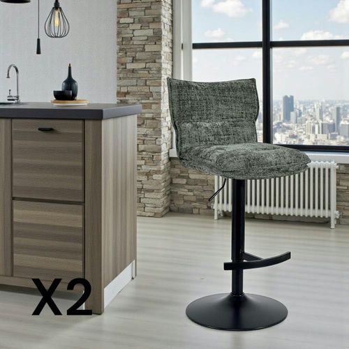 Tabouret De Bar Réglable En Tissu Vert (lot De 2) Iena
