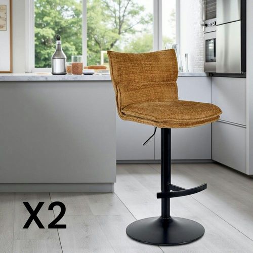 Tabouret De Bar Réglable En Tissu Moutarde (lot De 2) Iena