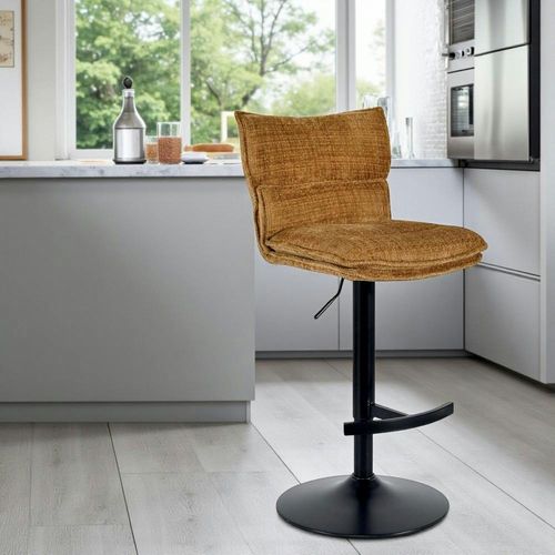 Tabouret De Bar Réglable En Tissu Moutarde (lot De 2) Iena