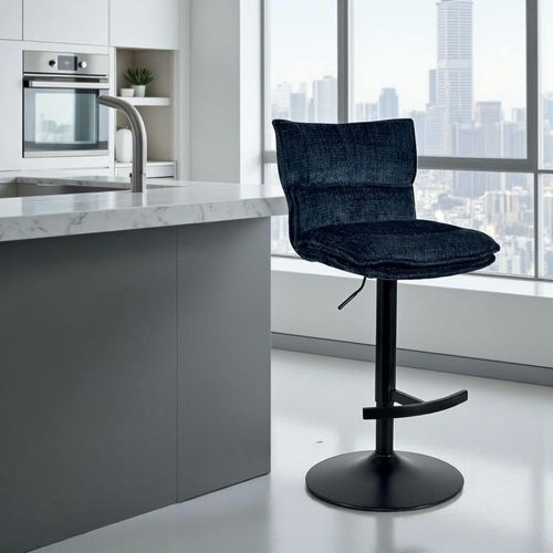 Tabouret De Bar Réglable En Tissu Bleu Nuit (lot De 2) Iena