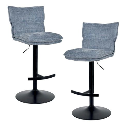 Tabouret De Bar Réglable En Tissu Gris Bleu (lot De 2) Iena