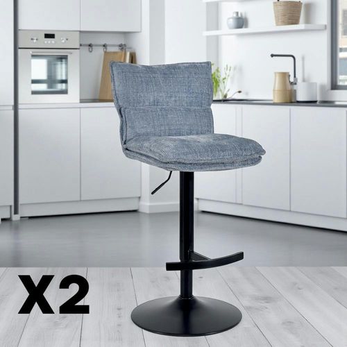 Tabouret De Bar Réglable En Tissu Gris Bleu (lot De 2) Iena