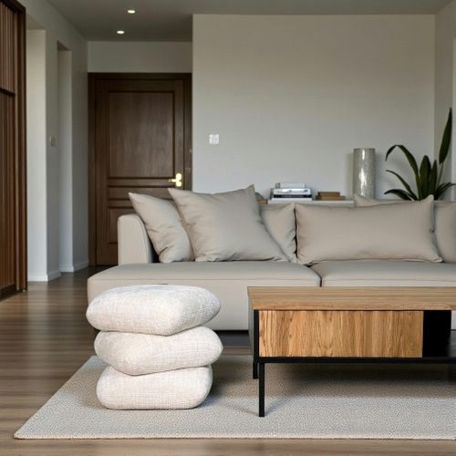 Pouf Pivotant Écru Effet Coussins Empilés Iena