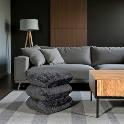 Pouf Pivotant Gris Foncé Effet Coussins Empilés Iena