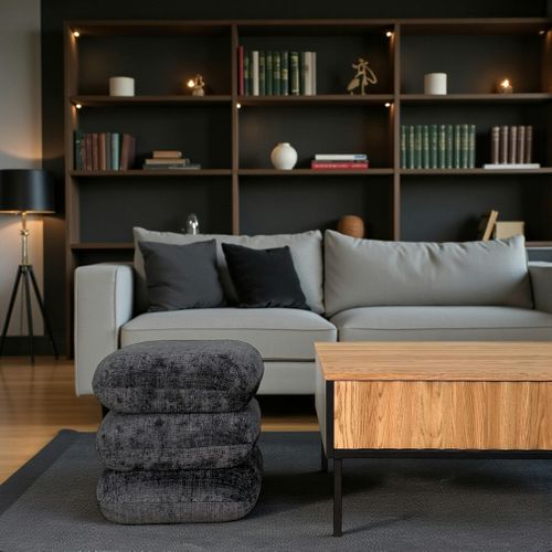 Pouf Pivotant Gris Foncé Effet Coussins Empilés Iena