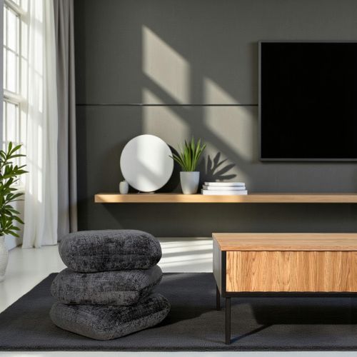 Pouf Pivotant Gris Foncé Effet Coussins Empilés Iena