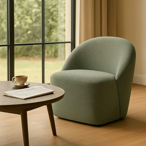 Fauteuil Pivotant Vert Dossier Rond Tissu Texturé Doux Iena