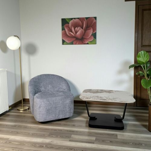 Fauteuil Pivotant Gris Bleu Dossier Rond Tissu Texturé Iena
