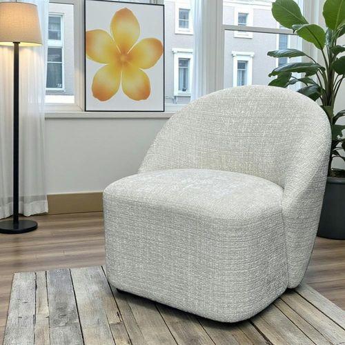 Fauteuil Pivotant Blanc Dossier Rond Tissu Texturé Doux Iena