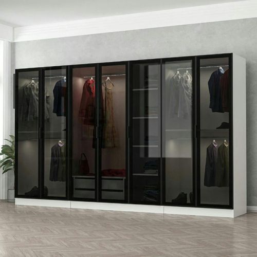 Dressing Design XXL 5 Penderies, Blanc et Verre Noir Byron