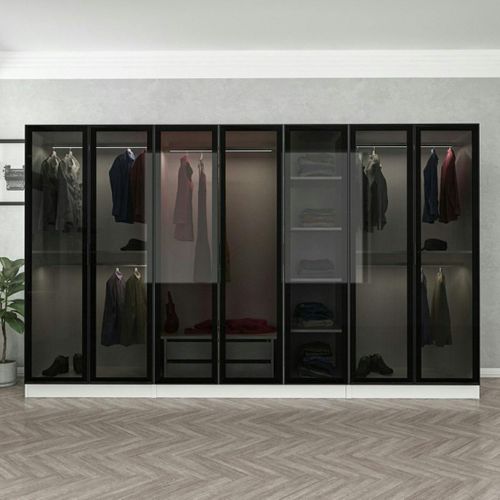 Dressing Design XXL 5 Penderies, Blanc et Verre Noir Byron