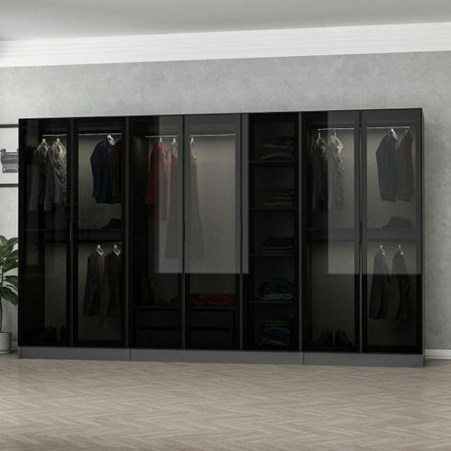 Dressing XXL 5 Penderies, Anthracite Et Verre Noir Byron