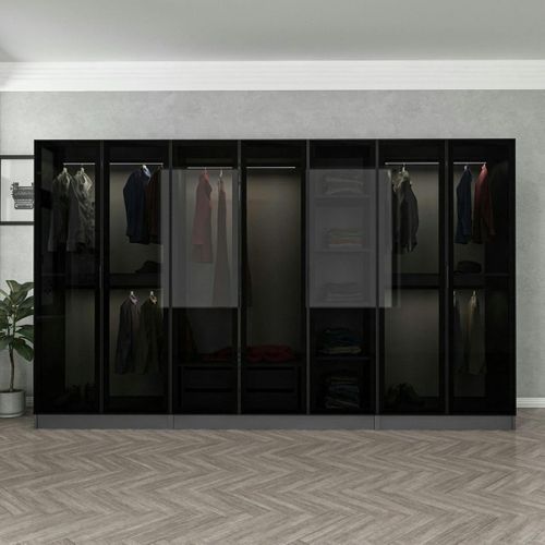 Dressing XXL 5 Penderies, Anthracite Et Verre Noir Byron