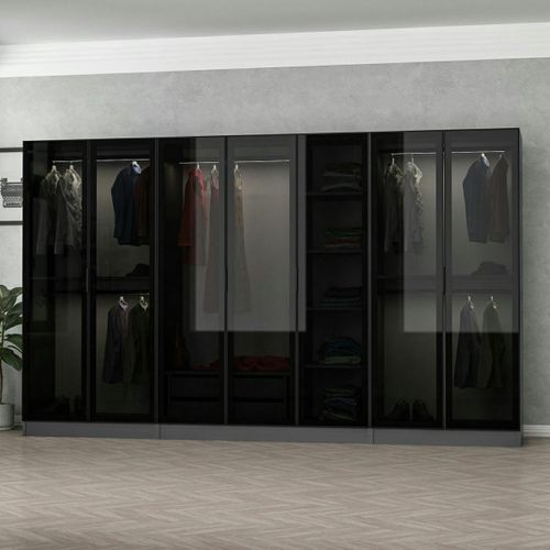 Dressing XXL 5 Penderies, Anthracite et Verre Noir 190 Cm Byron