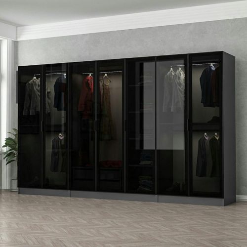 Dressing XXL 5 Penderies, Anthracite et Verre Noir 190 Cm Byron