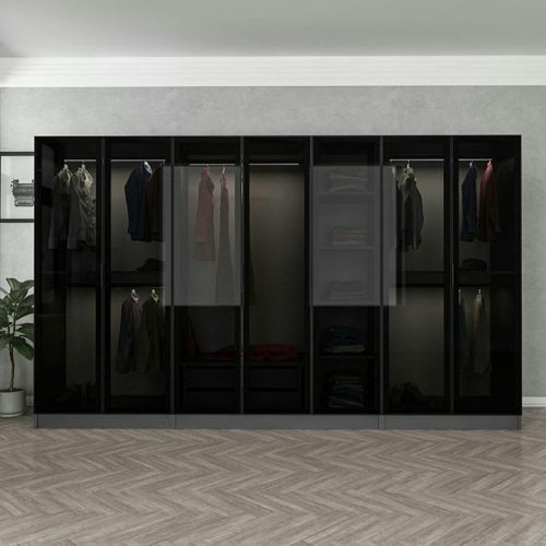 Dressing XXL 5 Penderies, Anthracite et Verre Noir 190 Cm Byron