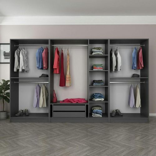 Dressing XXL 5 Penderies, Anthracite et Verre Noir 190 Cm Byron