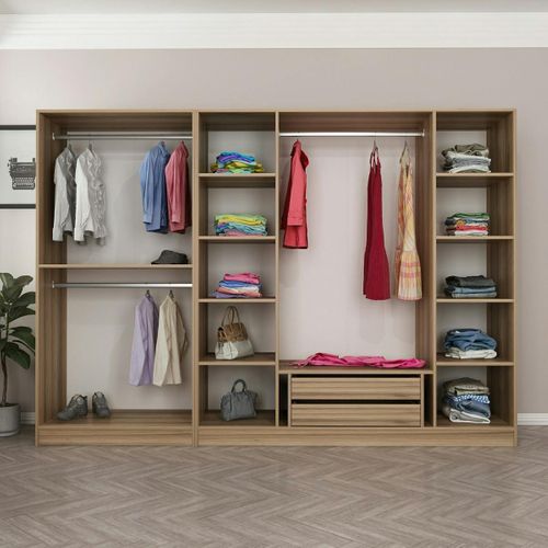 Dressing Design 6 Portes Verre Noir et Cadre Effet Noyer Byron