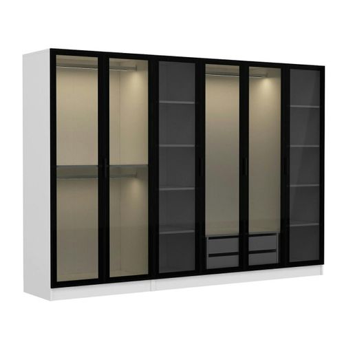 Dressing 6 Portes Verre, 2 Tiroirs et Cadre Blanc Byron