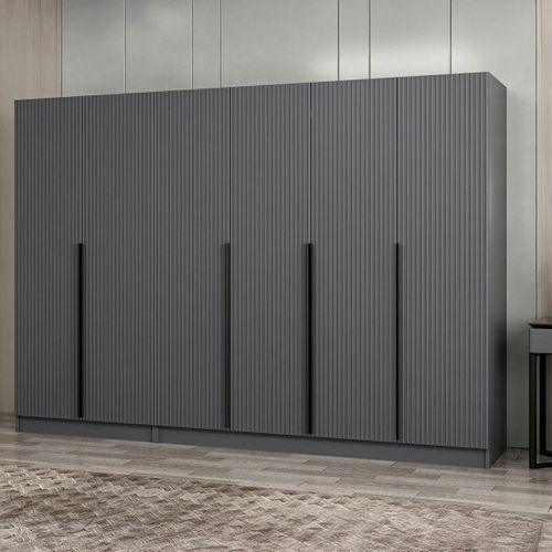 Dressing 6 Portes Grises Rainurées 3 Penderies Byron