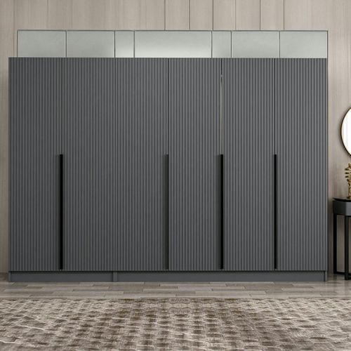Dressing 6 Portes Grises Rainurées 3 Penderies Byron