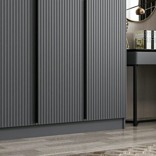 Dressing 6 Portes Grises Rainurées 3 Penderies Byron