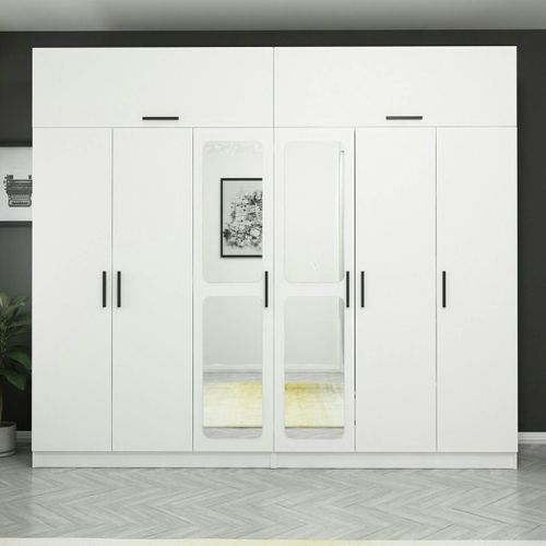 Armoire Penderie Blanche, 8 Portes 4 Miroirs Byron