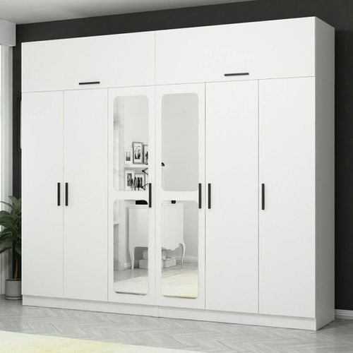 Armoire Penderie Blanche, 8 Portes 4 Miroirs Byron