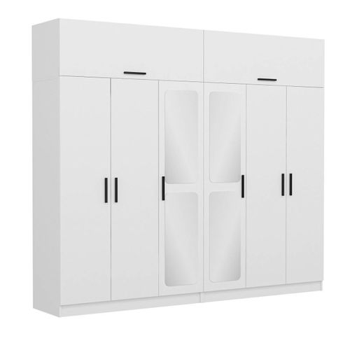 Armoire Penderie Blanche, 8 Portes 4 Miroirs Byron
