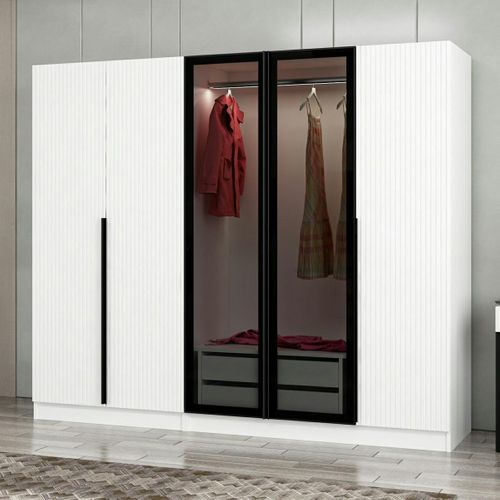 Armoire Penderie Blanche Rainurée, 2 Portes Verre 225 Cm Byron