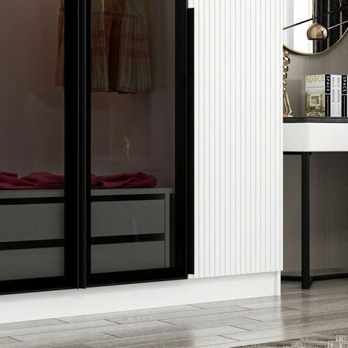 Armoire Penderie Blanche Rainurée, 2 Portes Verre 225 Cm Byron