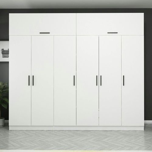 Armoire Penderie Blanche, 8 Portes 3 Portants Byron