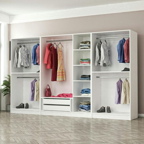 Armoire Dressing Grise Et Blanche 7 Portes, 5 Penderies Byron