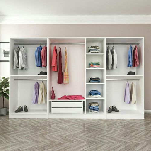 Armoire Dressing Grise Et Blanche 7 Portes, 5 Penderies Byron