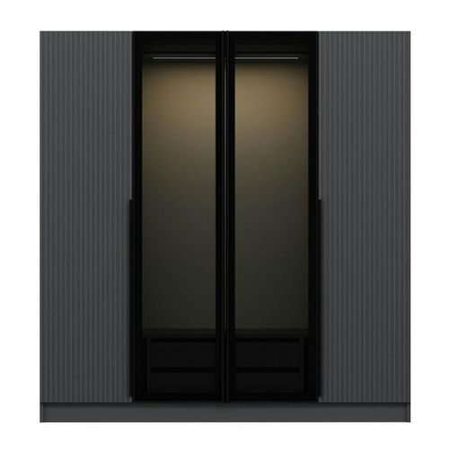 Armoire Penderie Grise 2 Portes Rainurées 2 Vitrées Byron