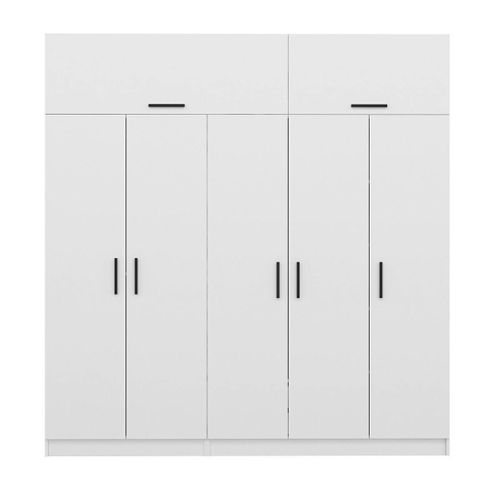 Armoire Dressing Blanche 7 Portes Vitrées 5 Portants Byron