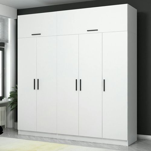 Armoire Dressing Blanche 7 Portes Vitrées 5 Portants Byron