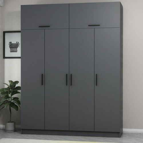 Armoire Penderie Grise 6 Portes, 1 Portant 2 Tiroirs Byron