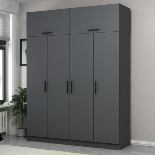 Armoire Penderie Grise 6 Portes, 1 Portant 2 Tiroirs Byron