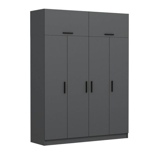Armoire Penderie Grise 6 Portes, 1 Portant 2 Tiroirs Byron