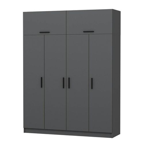 Armoire Penderie Grise 6 Portes, 1 Portant 2 Tiroirs Byron