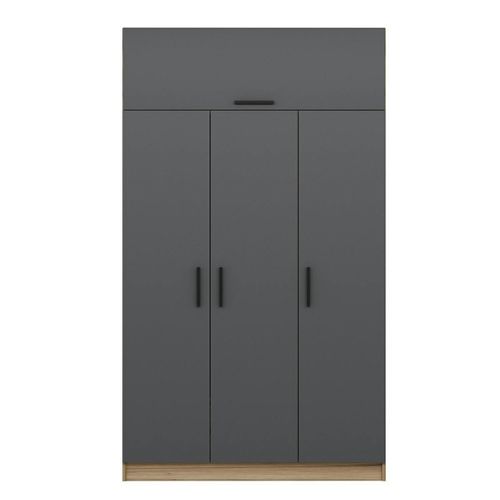 Armoire Penderie 4 Portes Gris et Effet Bois, 1 Tringle Byron