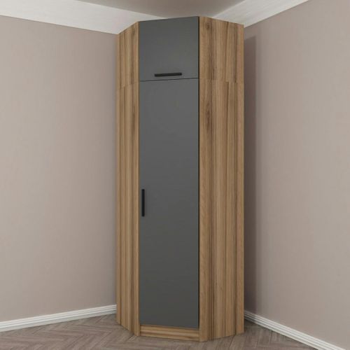 Armoire Penderie D'angle 2 Portes Effet Bois et Gris Byron