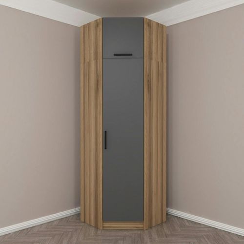 Armoire Penderie D'angle 2 Portes Effet Bois et Gris Byron